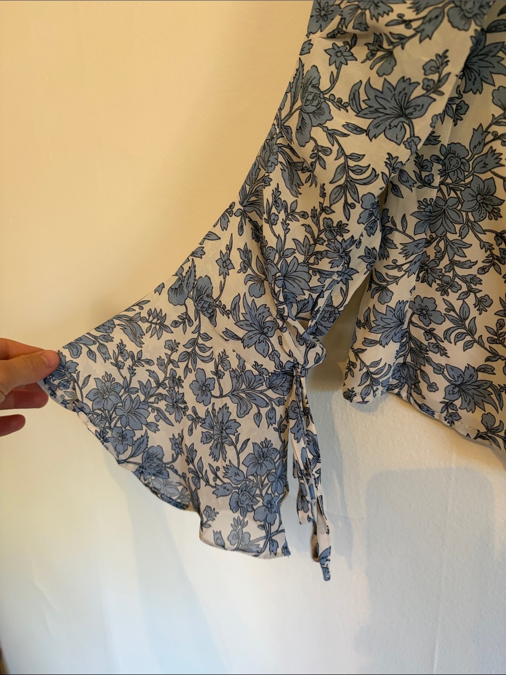 Astr Blue Floral Mock Neck Tie-Sleeve Blouse - Picture 5 of 8